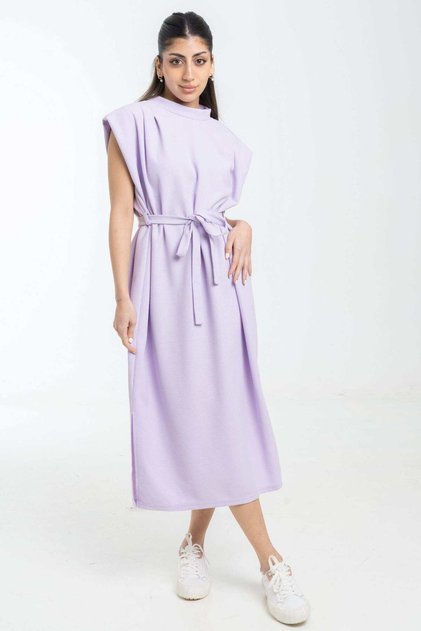 Loose Midi Dress with Waist Tie
