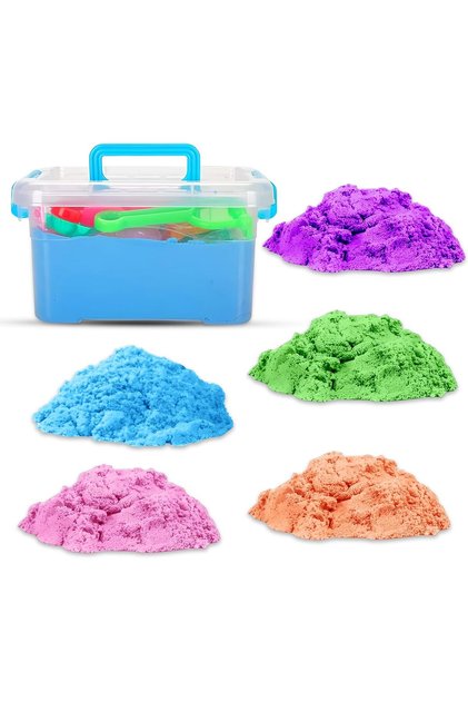 Magic Sand Portable Moldable Magic Play Sand Kit with Storage Box Non Toxic Play Sand Fun for Kids 1000g. Out Includes Tools and Molds for Creative Play Multicolor