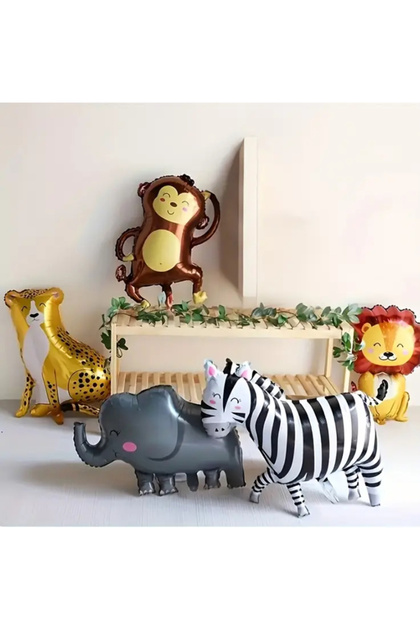 Forest Animals Foil Balloon Set of 5 Lion Cheetah Elephant Zebra Monkey Foil Balloon