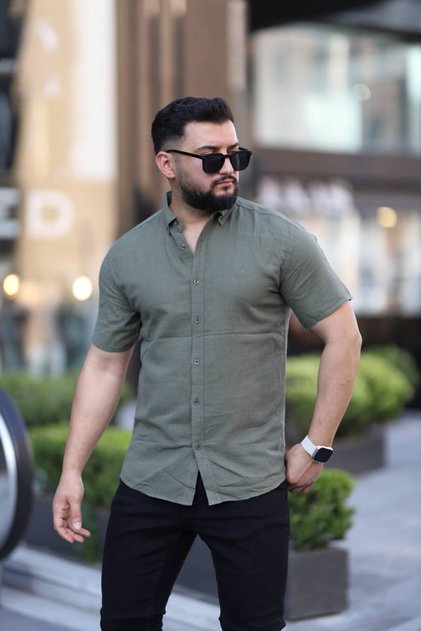 Men's 100% Cotton Washed Short Sleeve Summer Shirt 2468