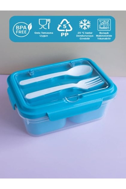Cute 2 Compartment Lunch Box Food Storage Container - Blue