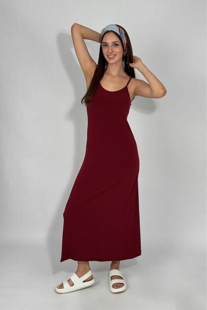 Women's Sandy Fabric Rope Strap Solid Color Fitted/Fitted Tight Stretchy Comfortable Wrap Long Dress Burgundy