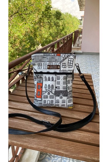 Black and White House Pattern Oversized Phone Bag