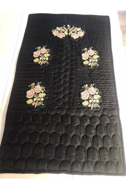 Collection Orange Flower Motif Machine Embroidery Etamine Fabric Single Prayer Rug