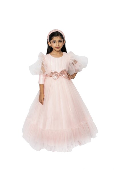 Bow Detailed Princess Maxi Dress Peach