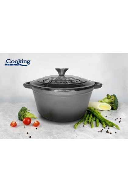 CRATITA FONTA EMAILATA + CAPAC 22 X 9.5 CM, 2.9 L, MARBLE GREY, COOKING BY HEINNER