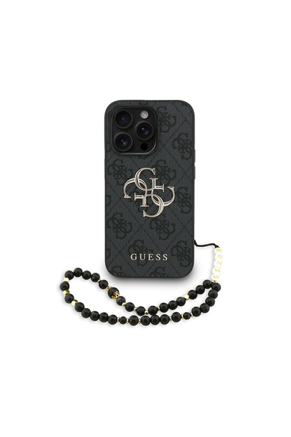 iPhone 13 Pro Max Compatible Case Licensed Wrist Strap Drawstring Metal 4g and Cover with Text Logo Black