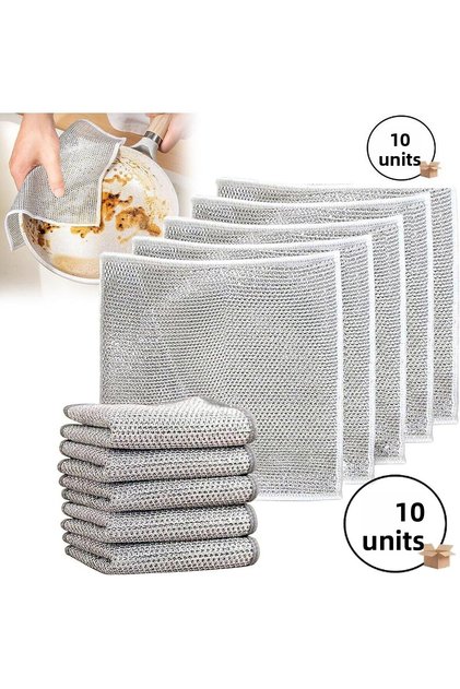 Lavetă de vase multifuncțională rezistentă la zgârieturi, pachet de 10, lavetă magică cu plasă de sârmă argintie