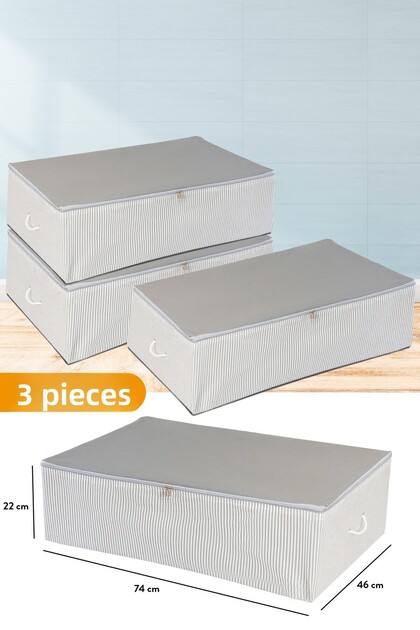 3 Pieces - Mega Size Anthracite Striped Storage Bag Under Plinth 74 x 46 x 22 cm