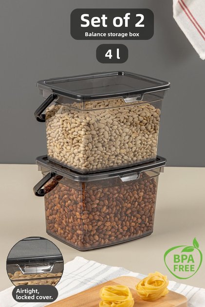 2 Piece Detergent, Flour and Groceries Storage Container-Erzak Storage Box Platinum 2 x 4 Lt