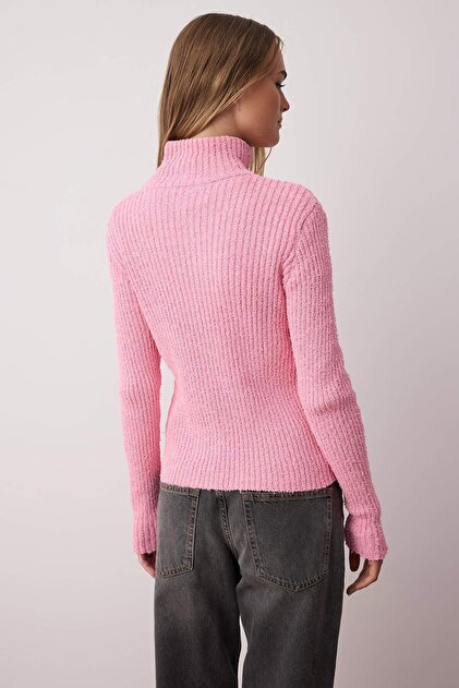 Trendyolmilla Wardrobe Essentials Pembe Fermuarlı Dik Yaka Yumuşak
