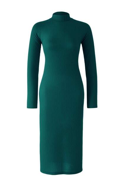 Trendyol Collection Emerald Green Stretchy Ribbed Midi Dress - Slit Detail, Fitted Twoaw25el00568- Trendyol Trendyol Collection Emerald Green Stretchy Ribbed Midi Dress - Slit Detail, Fitted Twoaw25el00568- Trendyol