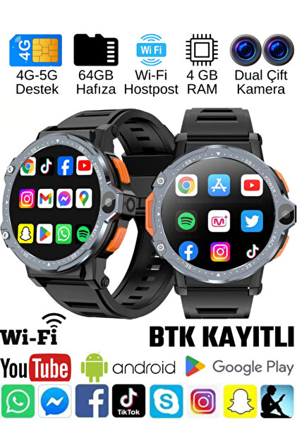 Watch Pg 4g Lte Yuvarlak Akıllı Saat 64gb Sım Kartlı Kameralı Wifi Çocuk Huawei Iphone Uyumlu 8 9 10