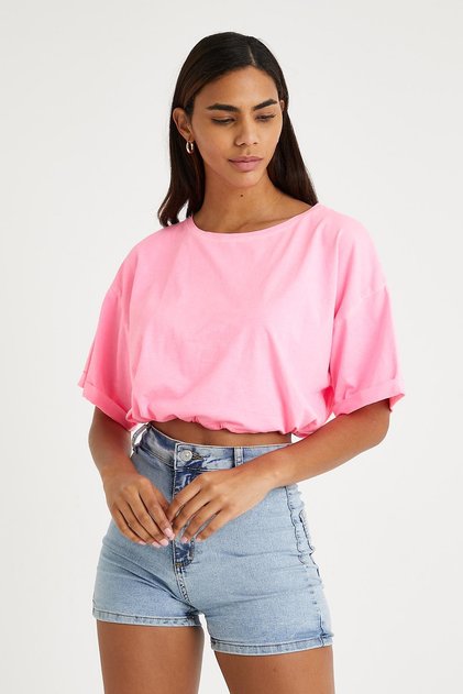 Women's Neon Oil Washed T-shirt Pink
