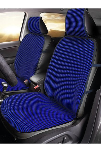 Anti-Sweat Car Seat Cushion (Front & Rear Set) Cotton Fabric Seat Protection Cover Model 8 Black Blue