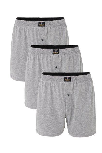 Men's 3-Piece Cotton Combed Cotton Buttoned Gray Boxer with Elastic Waist