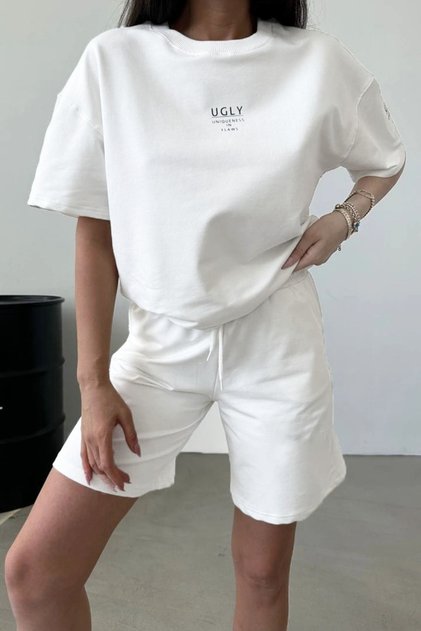 Ugly Printed White Shorts T-Shirt Team Oversize Crew Neck T-Shirt Team Unisex