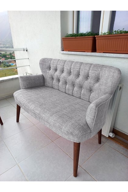 Ikili Balkon Koltugu - Kanepe - Keten Kumaş - Bekleme Koltugu-çay Seti Koltugu - Krem
