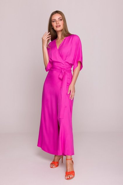 Rochie maxi plic cu curea - Liliac