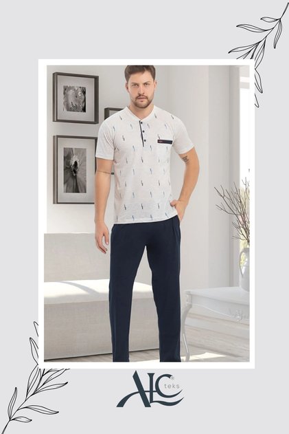 Men's Pajama Set Stylish & Lightweight: 100% Cotton – Transitional , Short Sleeve Set