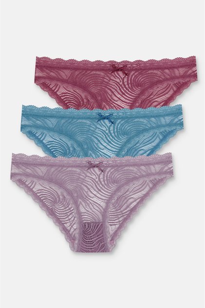 3'lü Dantelli Normal Bel Slip Külot