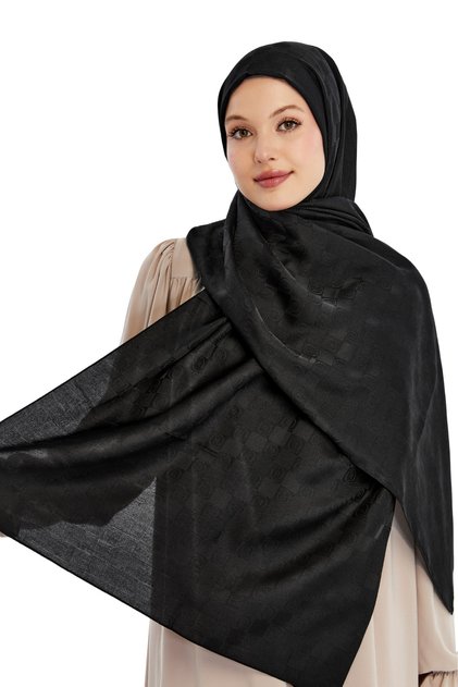 شال بنمط مونوغرام - أسود