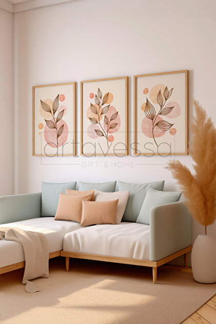 3 Piece Real Raw Wood Framed Painting Set - Model 1