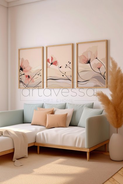 3 Piece Real Raw Wood Framed Painting Set - Model 24