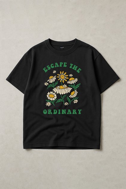Eazy Black Escape Unisex Extra Oversize Printed Short Sleeve T-shirt