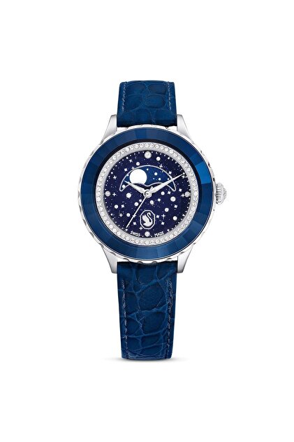 Swarovski Octea Moon Saat, Isviçre Üretimi, Ay, Deri Kayış, Mavi