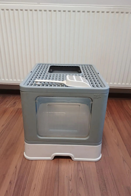 Büyük Boy Kırılmaz Kapalı Çekmeceli Kedi Tuvaleti Kedi Kumu Küreği Hediyeli Pet Bakım 38x38x49