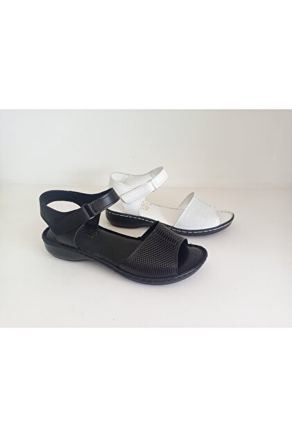Hakiki Deri Beyaz Yumuşak Comfort Sandalet