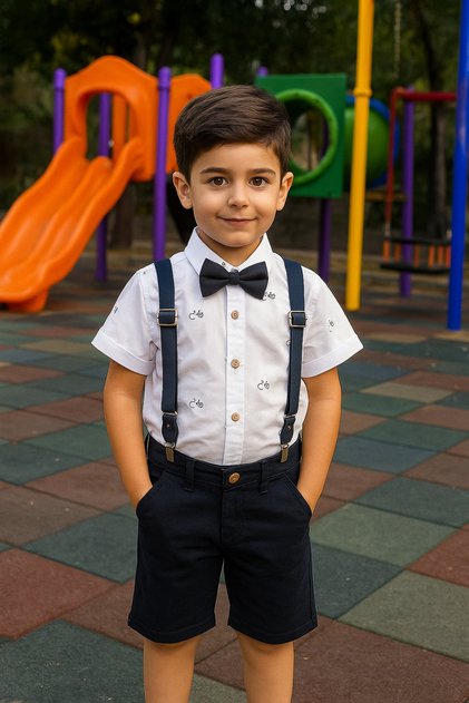 Boy's 4-Piece Summer Bicycle Patterned Salopet Suit Summer Wedding Suit