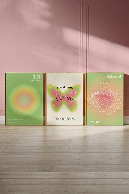 Angel Number Butterfly Balanced 3'lü Tablo Poster Seti Çerçevesiz