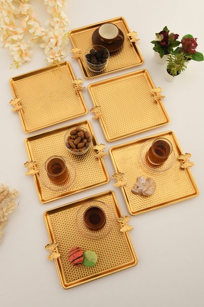 Karev Square Butterfly Detailed Presentation Tray Set of 6 Gold