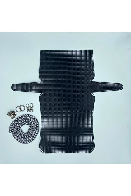 Black Plastic Canvas Anthracite Chain Bag Set