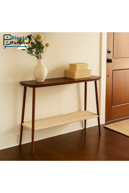 Pixel Furniture Console Table, Entryway with Wood Top and Metal Ends, Versatile