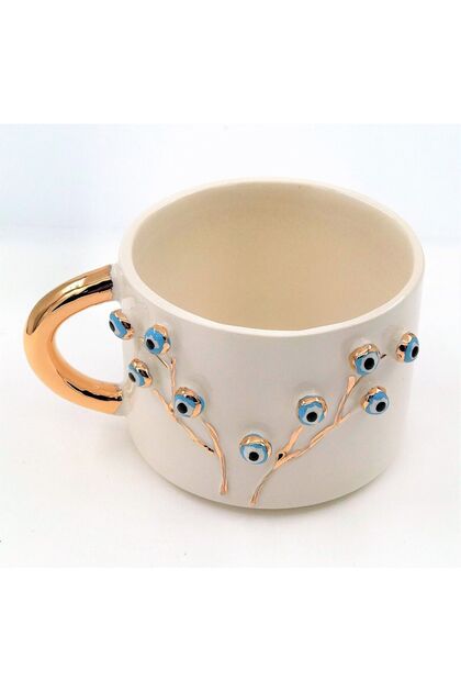 24 Carat Gold Embroidered, Evil Eye, Life Tree Patterned 100% Handmade, Gift Mug