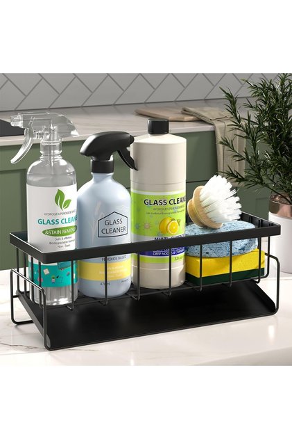 Sink Caddy Sponge Holder with Auto Drain Tray Kitchen Sink Organizer and Bathroom Caddy