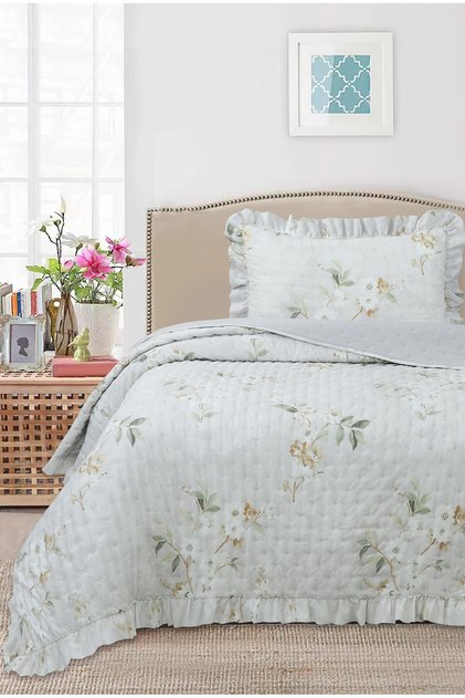 Ruffled Patterned Single Bedspread Set - 180X240 cm - with Pvc Bag