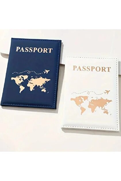 Passport Cover Leather Navy Blue White 2 Pieces.