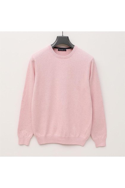 Men's Long Sleeve Crew Neck Knit Sweater - Slim Fit - 180541 - Light Pink