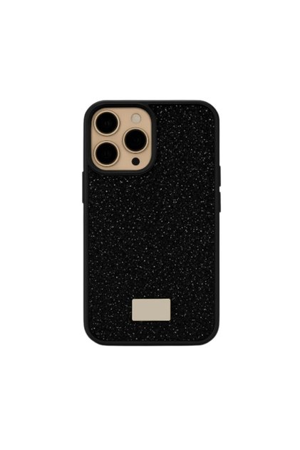 Гламурен калъф, циркониеви кристали, Apple iPhone 16 Pro, удароустойчив, пълна защита, черен