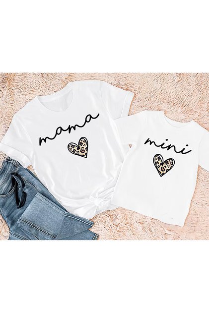 Mother Daughter Combination T-Shirt Leopard Heart (One Product Price! Add 2 Pieces to the Cart for Combination)
