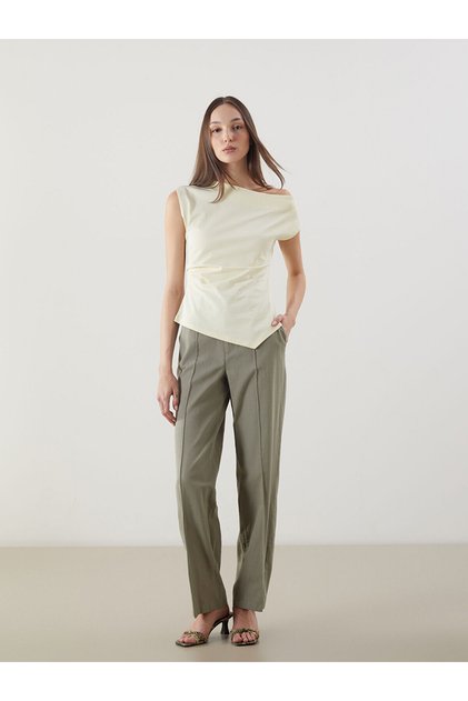 Lcw Vision Khaki Wide Leg Women's Linen Blend Pants