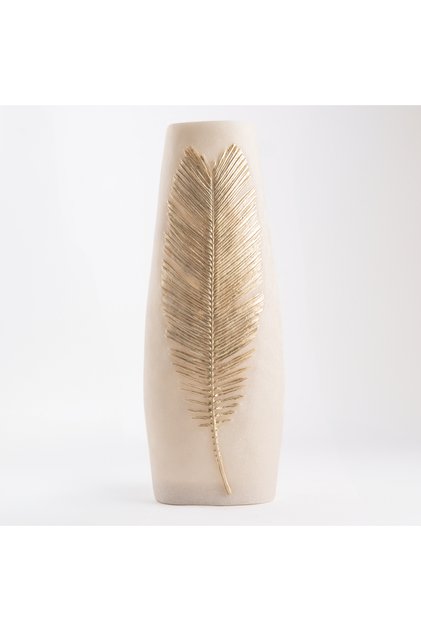 Off white flower vase with gold leaf 20 cm
