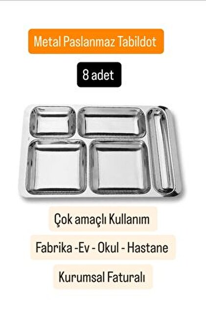 Becenhouse Paslanmaz Metal Tabldot Çelik Tabildot Tabağı 5 Gözlü 1