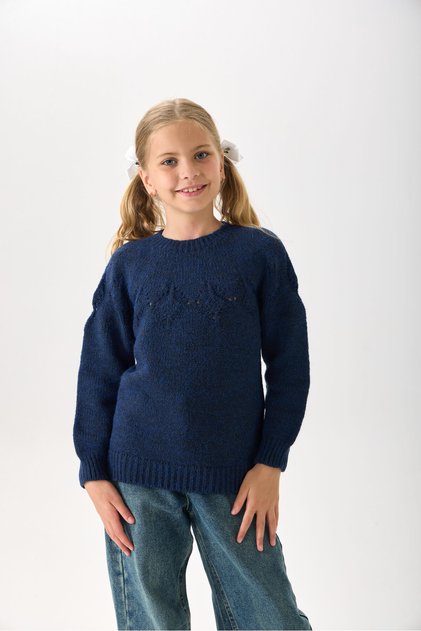 Girls' Knitwear Sweater - Crew Neck and Long Sleeve Casual Model