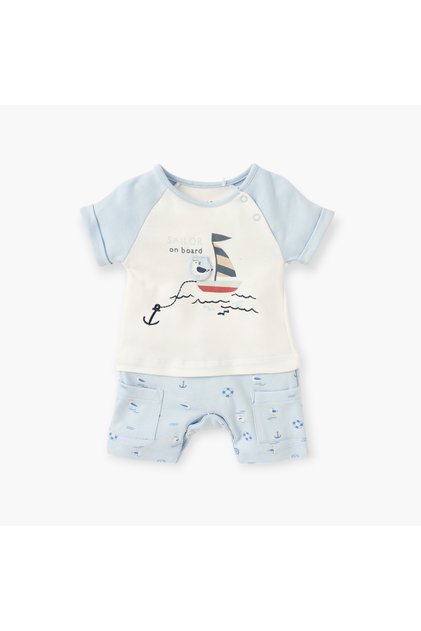 Graphic Print Romper with Button Closure