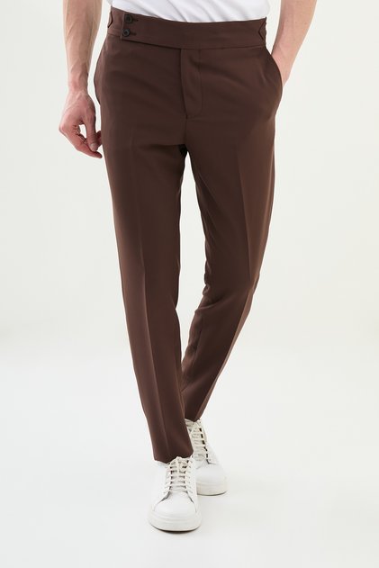 Ανδρικό παντελόνι Flat Super Slim Fit με ζώνη καφέ - 38138.23Y